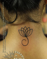 lotus tattoo, flower tattoo, small lotus tattoo, clean lotus tattoo, small tattoo on neck,  permanent tattoo, permanent make up tattoo, cosmetic tattoo, eyebrow tattoo, same permanent makeup, 3d tattoos, guptram , gupt ram, tattoo shop in delhi, best